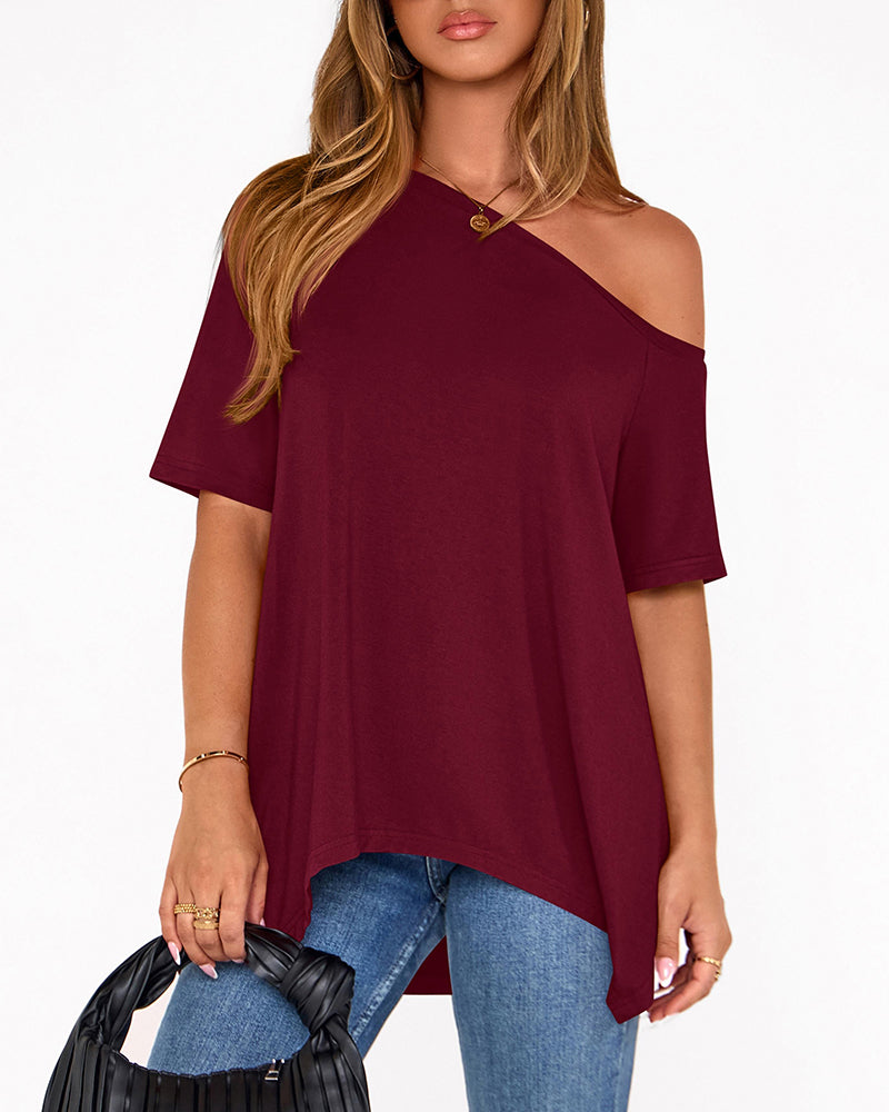 Solid Color Irregular T-shirt
