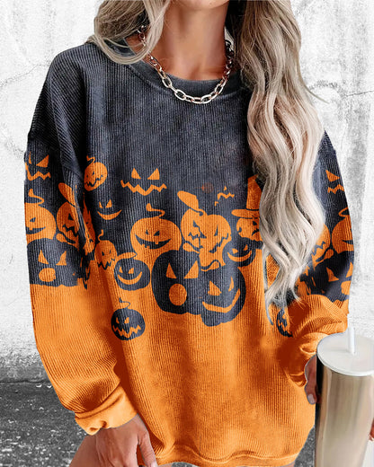 Ghost pumpkin print crew neck casual sweatshirt 2024 f/w halloween sweatshirts