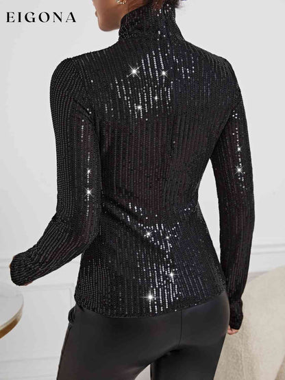 Sequin Turtleneck Long Sleeve Top, Sequin Blouses clothes long sleeve shirt long sleeve shirts Ship From Overseas shirt shirts top tops turtle neck turtle neck shirts turtle neck tops Z&H