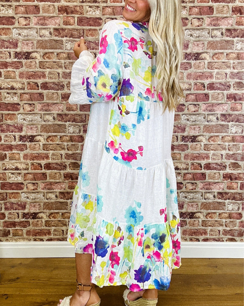 Colorful floral print bell sleeve casual dress 202466 casual dresses spring summer