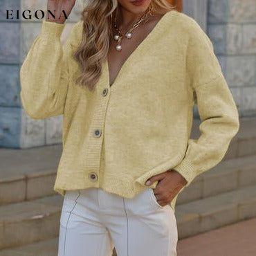 Button Up V-Neck Long Sleeve Sweater Cardigan Pastel Yellow cardigan cardigans clothes Romantichut Ship From Overseas sweater sweaters Sweatshirt