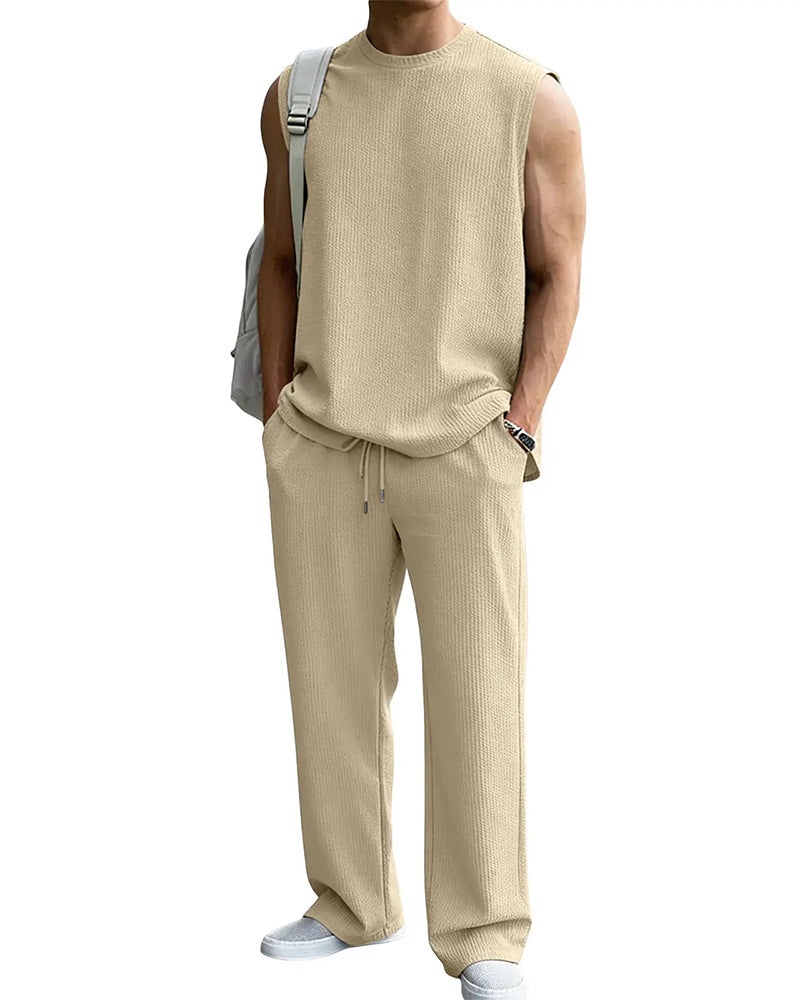 Men's Solid Color Sleeveless Set