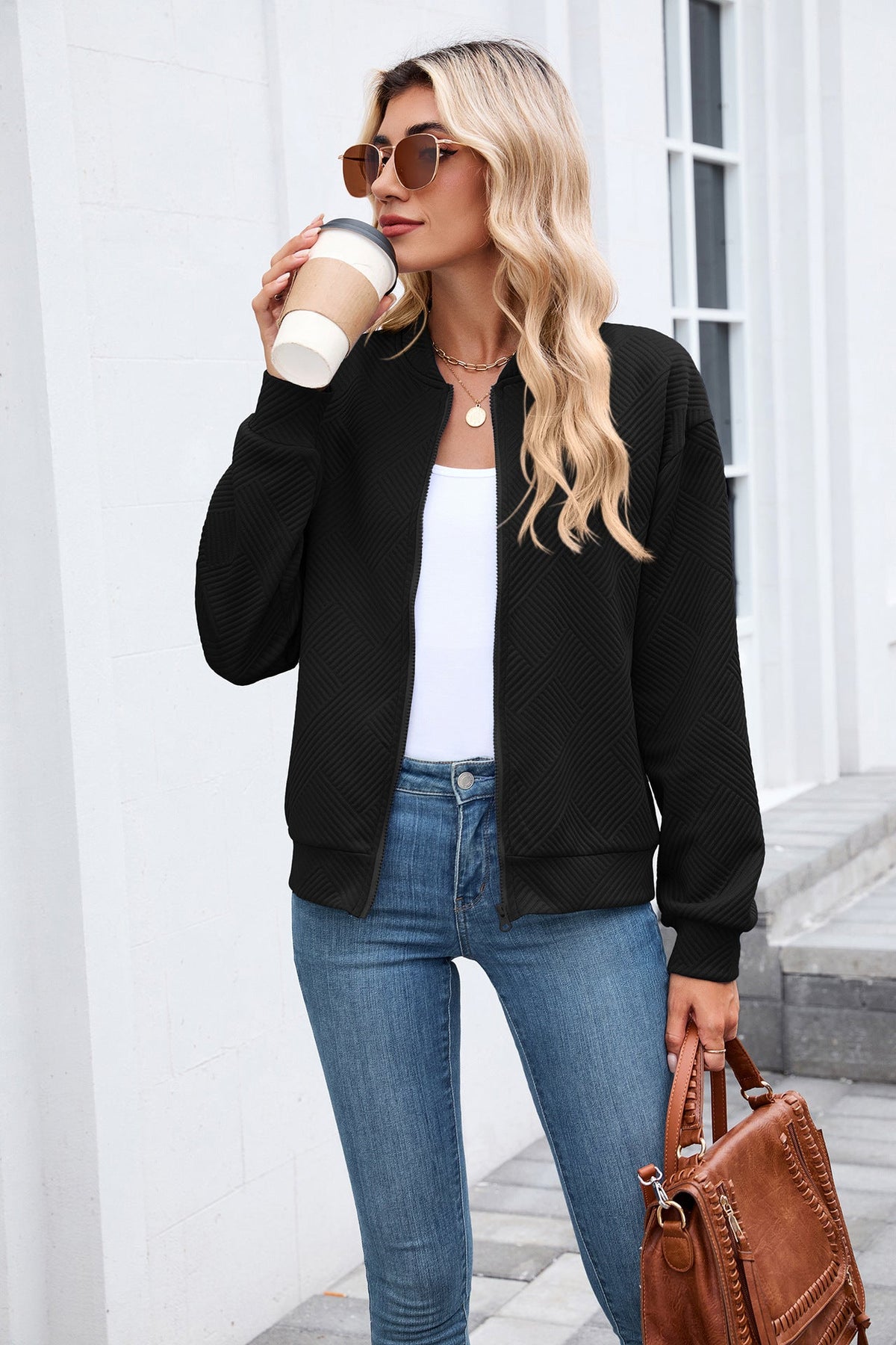 Solid Baseball Neck Long Sleeve Coat 2025 f/w coats spring