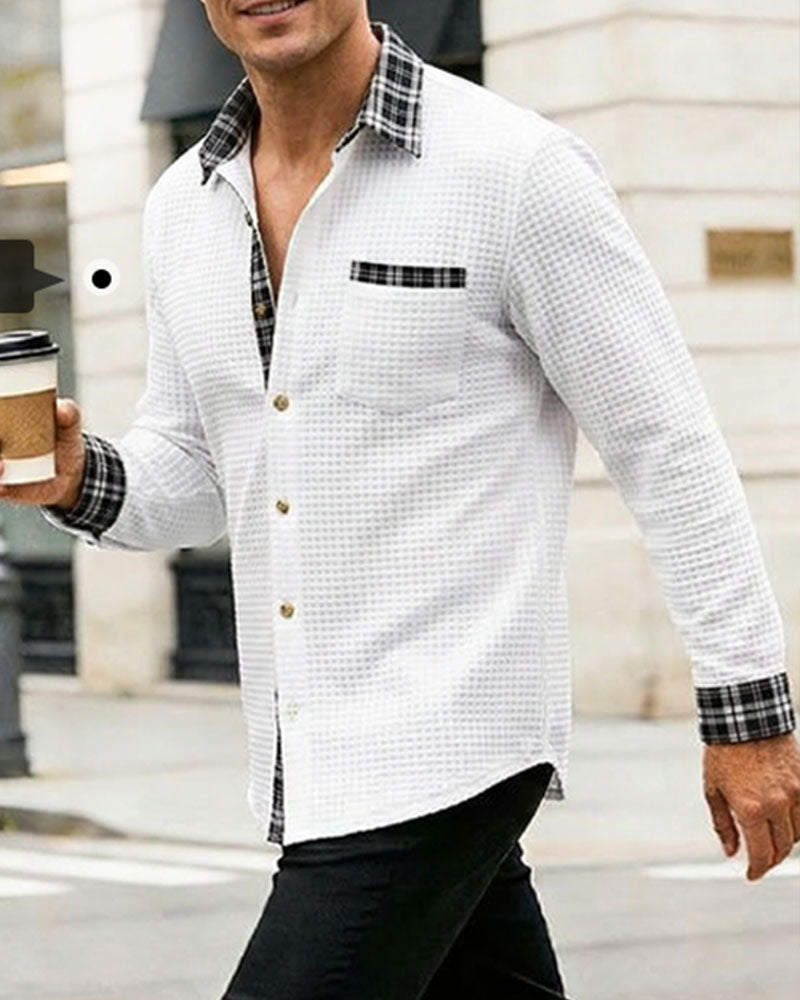 Men's Waffle Knit Casual Button-Down Shirt