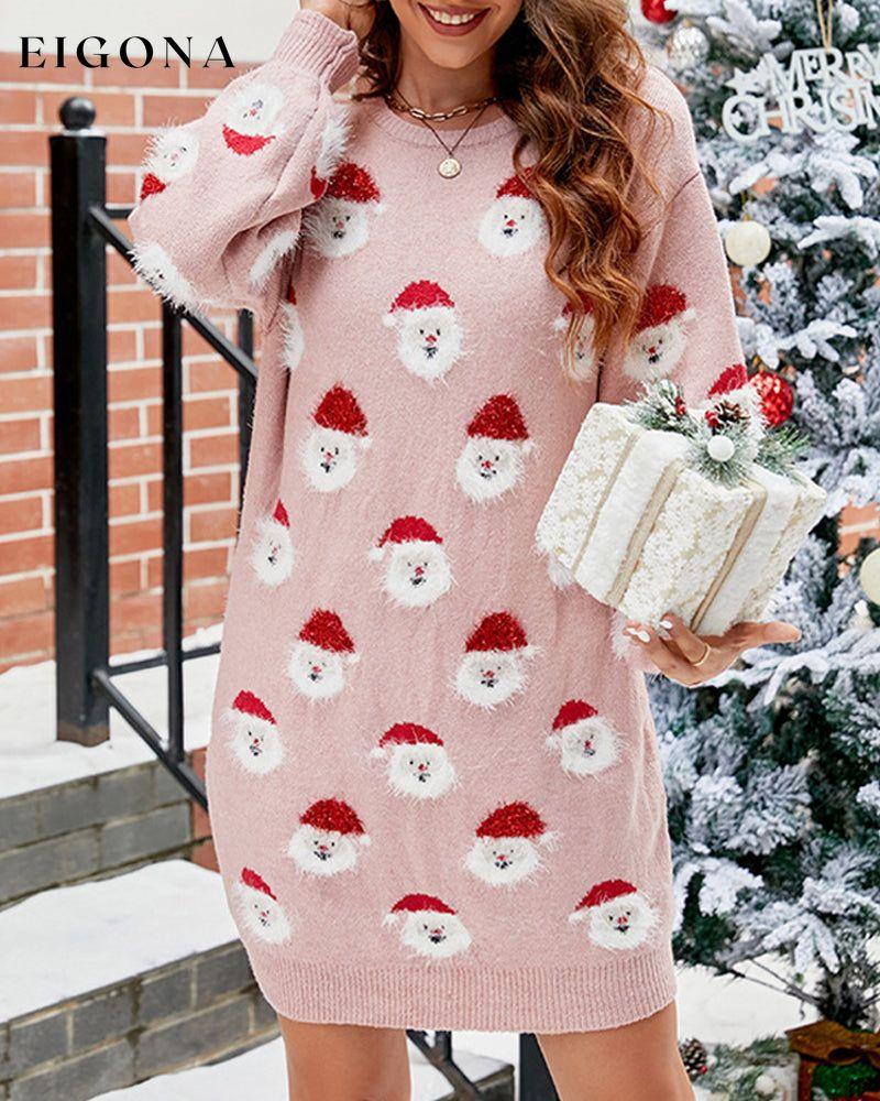 Santa claus print casual sweater dress Pink 2023 f/w 23BF christmas Clothes sweater dresses