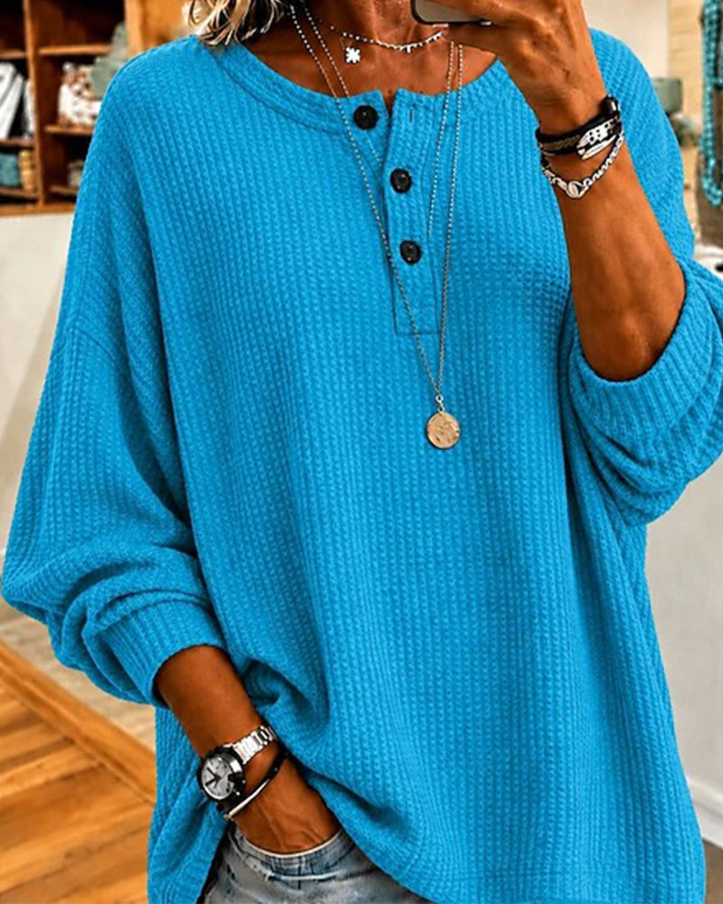 Waffle Crew Neck Loose Blouse 2024 f/w blouses & shirts