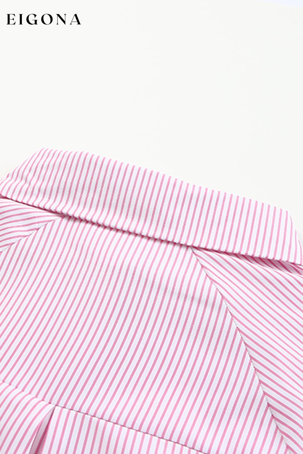 Pink Smocked Cuffed Striped Boyfriend Shirt with Pocket All In Stock button down womens clothes Color Pink Craft Smocked DL Exclusive Early Fall Collection long sleeve shirts long sleeve top Occasion Daily Print Stripe Season Spring Stripe tops Style Modern tops