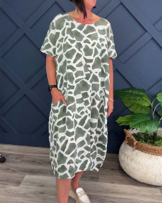 Giraffe print crew neck casual dress casual dresses summer