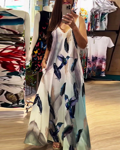 Feather print casual slip dress casual dresses summer vacation dresses