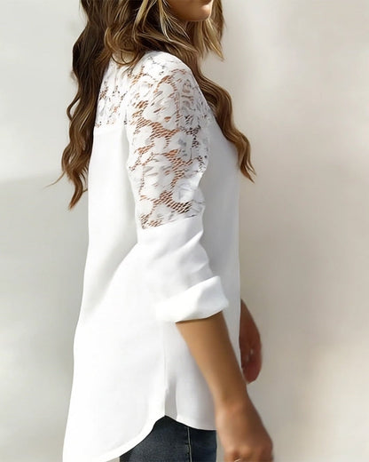 Lace Patchwork Lapel Fashion Blouse