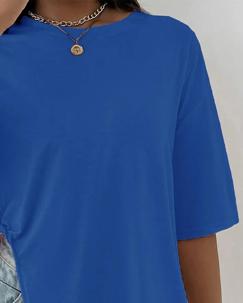 Round Neck Split Short Sleeve T-Shirt