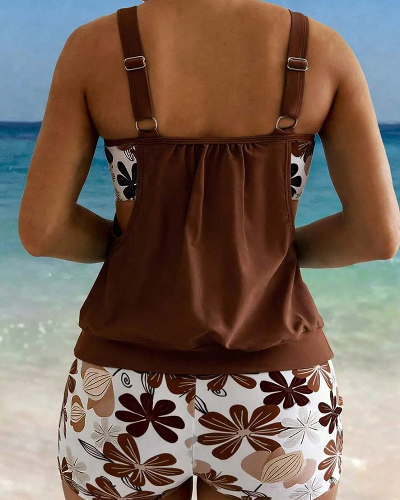 Floral Print Boy Short Tankinis