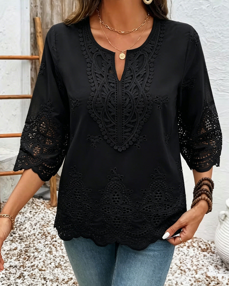 Sexy Openwork Lace V-Neck Blouses