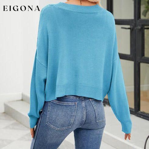 Eyelet Button Front Long Sleeve Sweater Cardigan cardigan cardigans clothes Ship From Overseas Sweater sweaters X.X.W