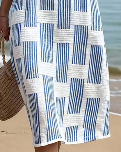 Geometric Stripe Short Sleeve Casual Dress