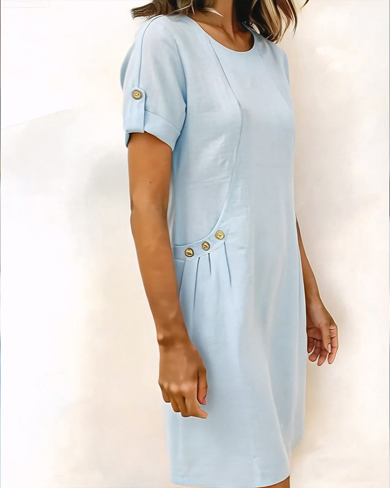 Flaxen Solid Simple Straight Dress