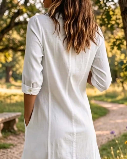 Pleated Three-Quarter Sleeve Dress