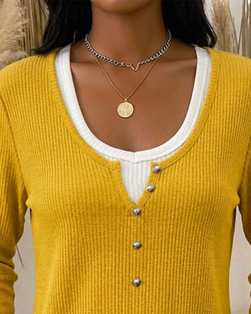 Fake Two-Piece Long Sleeve Fashion Top 2024 f/w tops