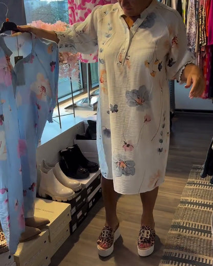 Stand Collar Lotus Short Sleeve Dress