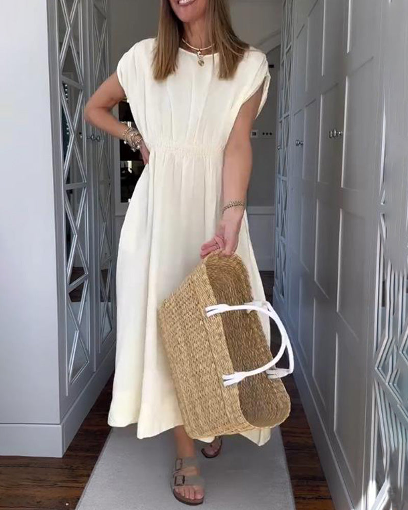 Elegant Solid Color Waisted Dress