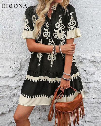 Printed short sleeve button up elegant dress casual dresses spring summer