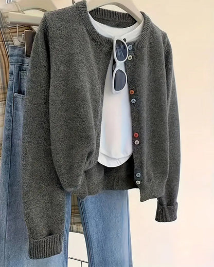 Casual Solid Color Long-Sleeved Cardigan