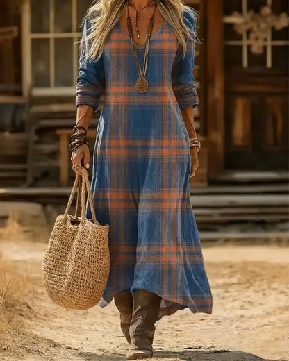 V-Neck Plaid Dress