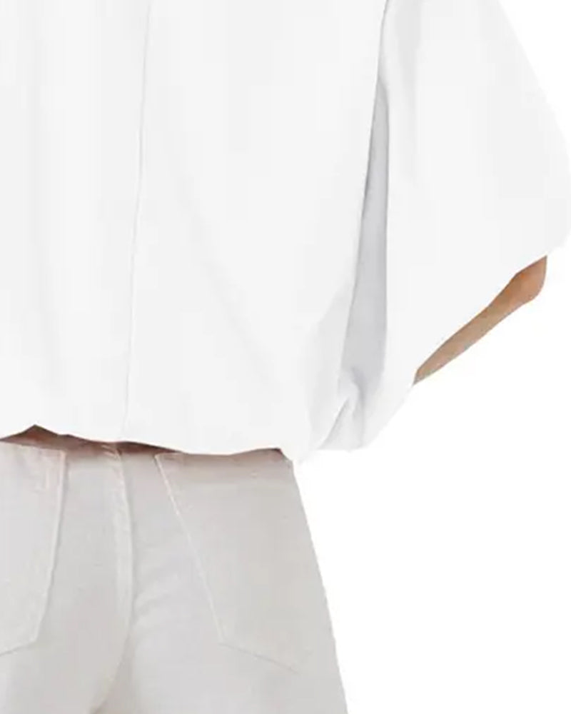 Solid Color Puff Sleeve Cropped Top blouses & shirts spring summer
