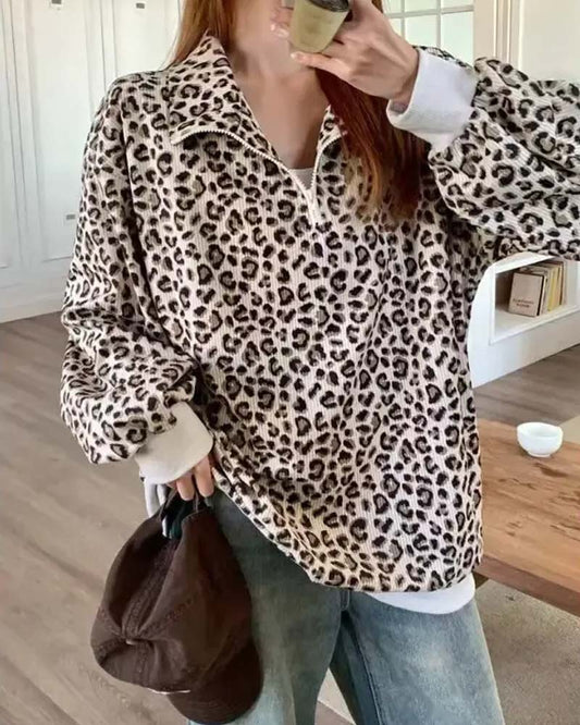 Zip Leopard Casual Sweatshirts 2024 f/w spring sweatshirts