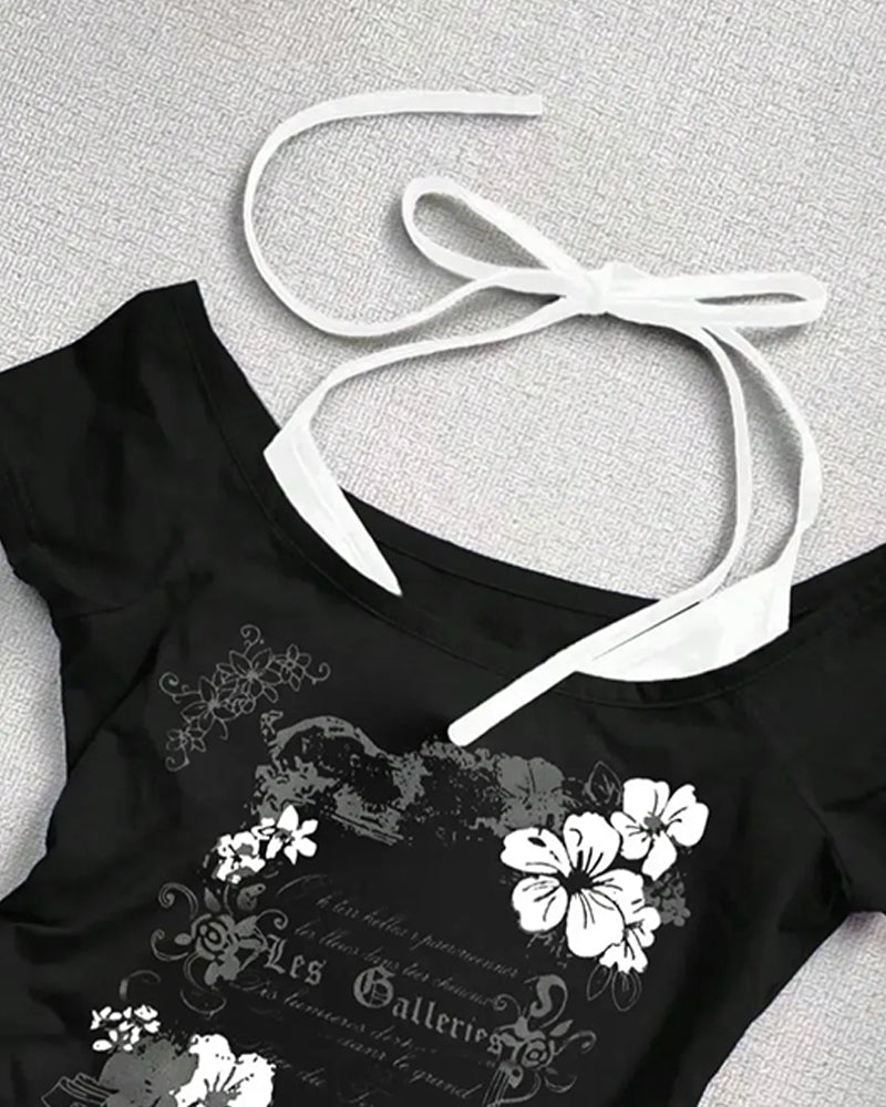 Print Halter Short-Sleeve T-Shirt
