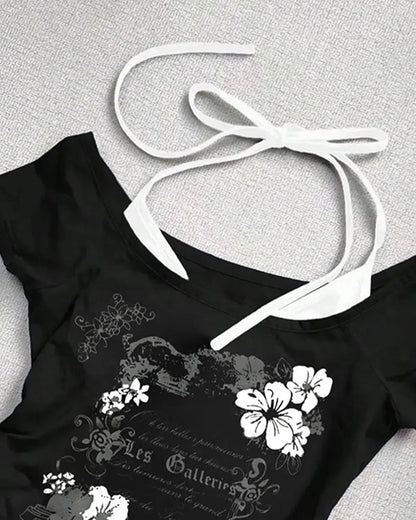 Print Halter Short-Sleeve T-Shirt
