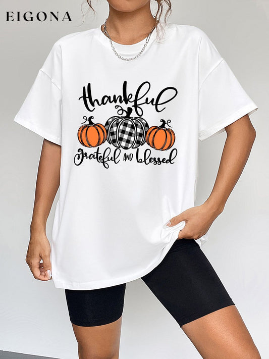 Round Neck Short Sleeve Fall Thanksgiving Season Graphic T-Shirt White clothes E@M@E graphic t shirts Ship From Overseas Shipping Delay 09/29/2023 - 10/01/2023 shirt shirts short sleeve short sleeve shirt t shirts thanksgiving top tops trend