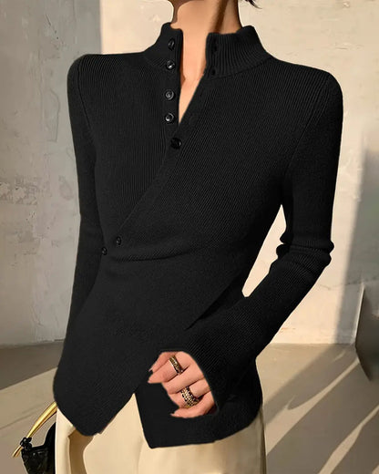 Stand Collar Cross Button Sweater