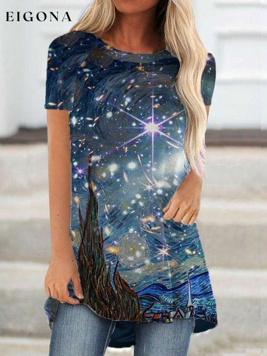 Women's Art Star Print Casual Short Sleeve Crewneck T-Shirt starry