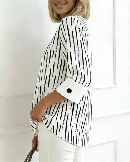 Line Print Three-Quarter Sleeve Blouse