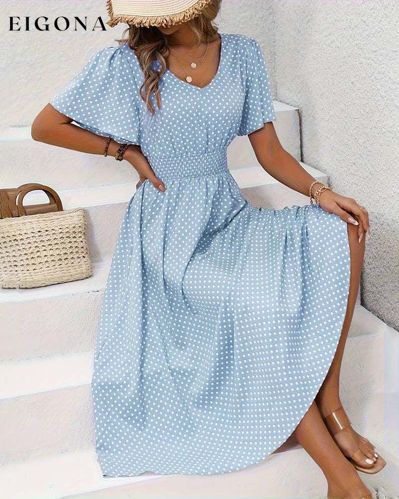 Elegant polka dot print butterfly sleeve waist dress casual dresses spring summer