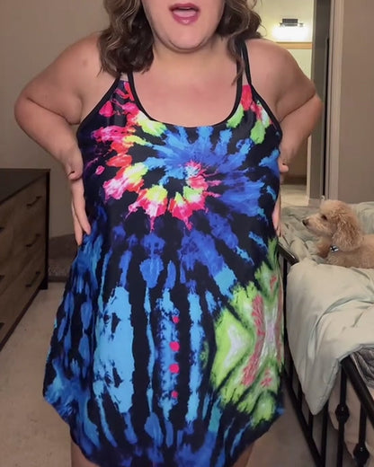 Tie-Dye Print Loose Fit Tankini