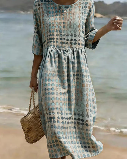 Polka Dot Crewneck Print Half Sleeve Dress