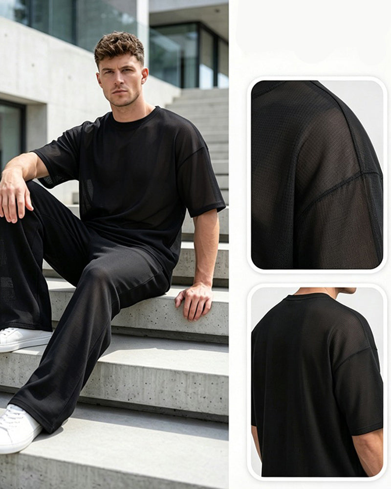 Men's Casual Solid Color Short Sleeve Set