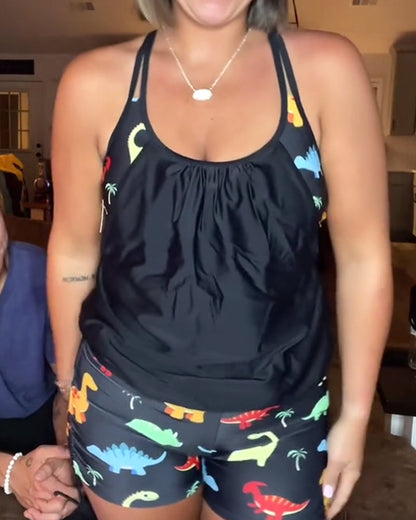 Costume da bagno due pezzi con stampa dinosauro