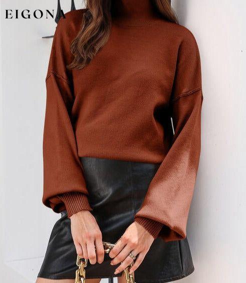 Turtleneck Lantern Sleeve Sweater Wine clothes Ship From Overseas SYNZ