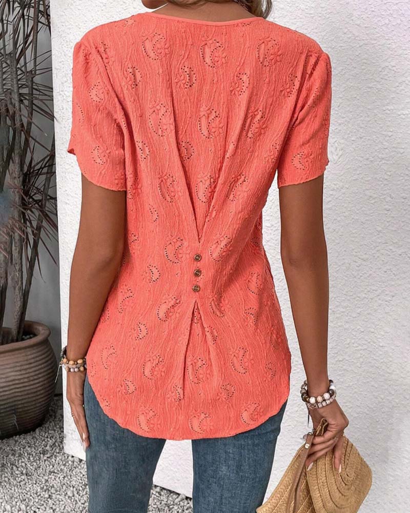 Solid color back button design blouse blouses & shirts summer