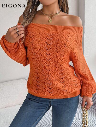 Openwork Off-Shoulder Long Sleeve Sweater Pumpkin B.J.S clothes long sleeve tops Ship From Overseas Sweater sweaters tops Tops/Blouses