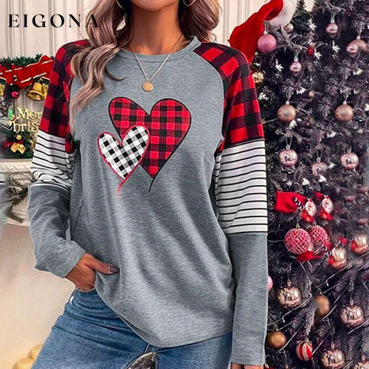 Heart Print Patchwork T-Shirt Gray best Best Sellings clothes Plus Size tops