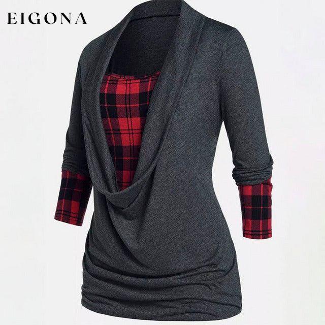 Casual Plaid Patchwork Blouse best Best Sellings clothes Plus Size Sale tops Topseller