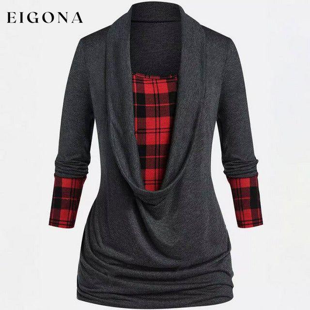 Casual Plaid Patchwork Blouse best Best Sellings clothes Plus Size Sale tops Topseller