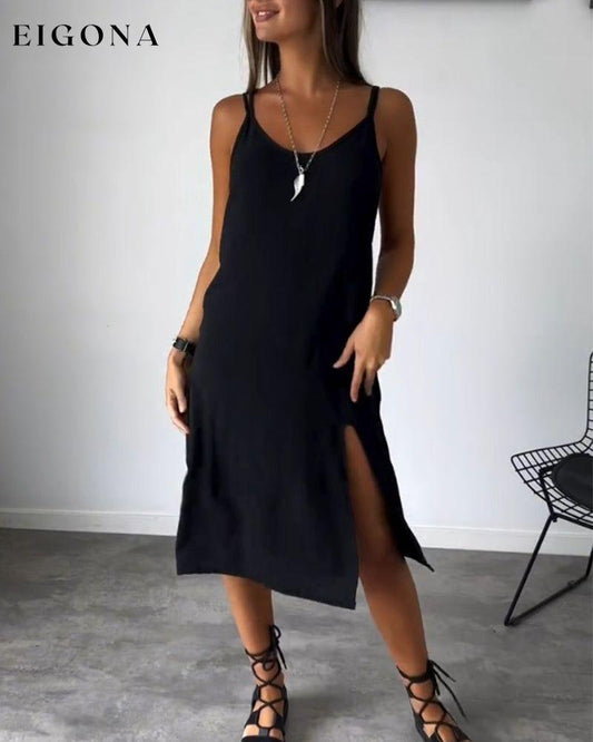 Slit solid color suspender dress casual dresses summer