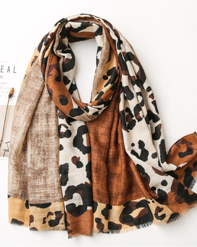 Women's Leopard Patchwork Print Fringe Shawl Scarf 2024 f/w accesories spring summer
