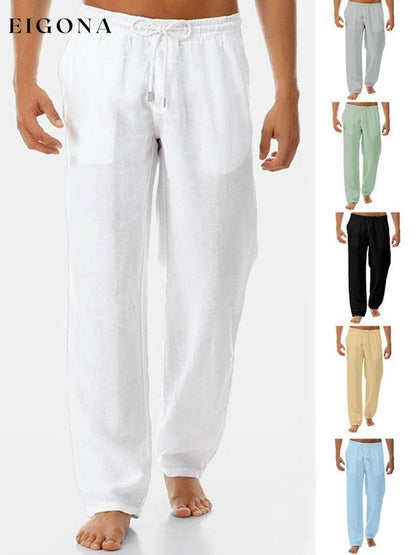 Men's Solid Tie Cotton Casual Pants men s linens