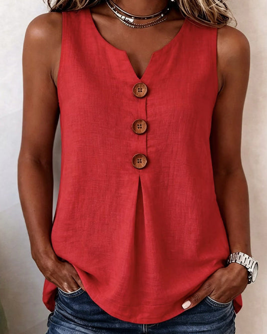 Three-Button Sleeveless Solid Color Tank Top spring summer tank tops & camis
